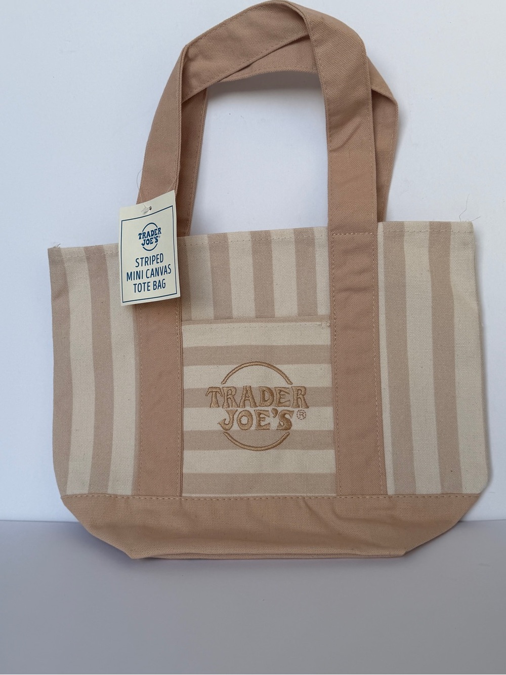 Trader Joe's Beige Striped Canvas Tote Bag